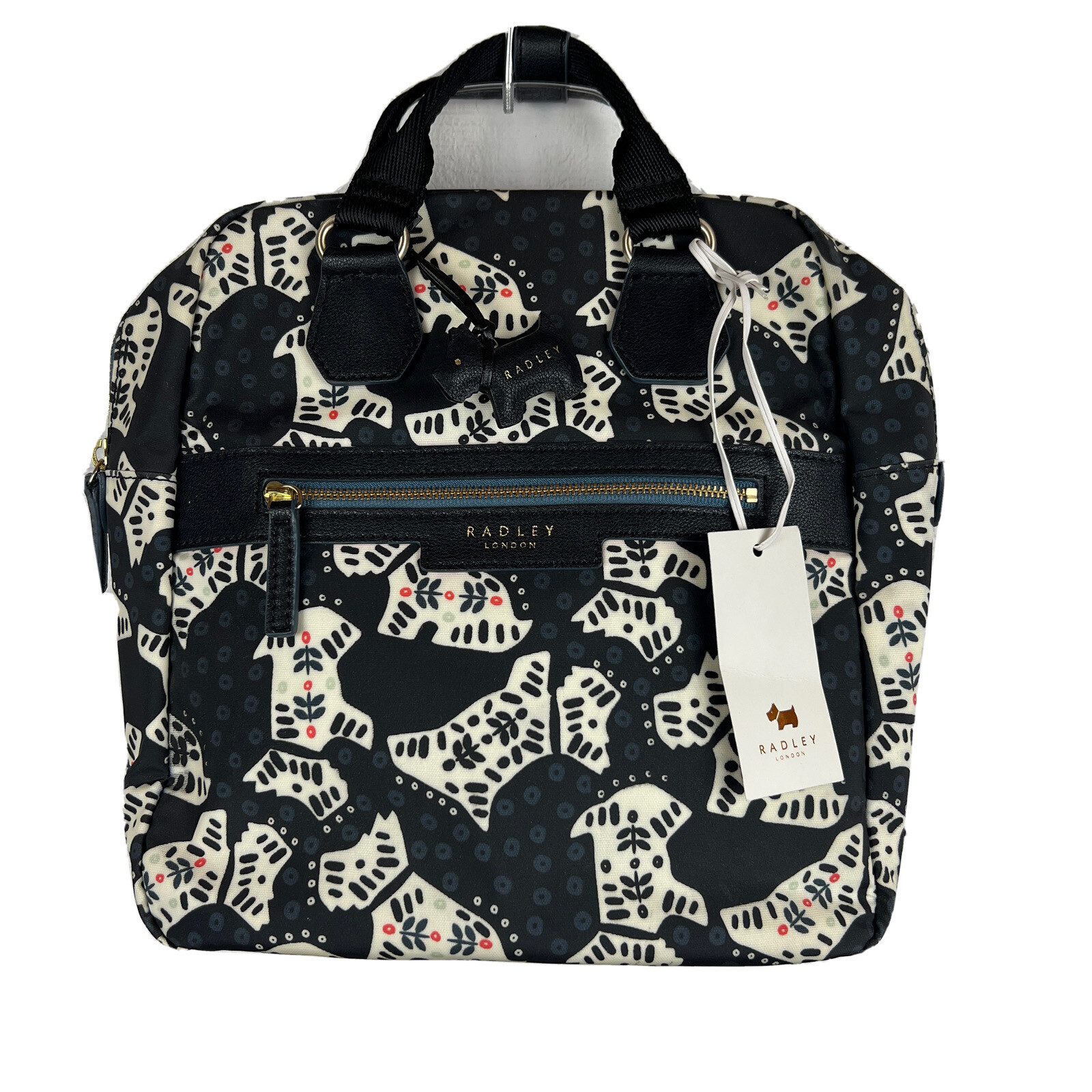 Radley London Backpack Womens New Black White Scottie Dog Print Bag