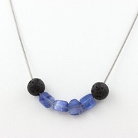 Collier Perlen Cyanit Blau Aus Brasilien + Lava 8