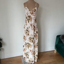 Reformation Pyper Bella Floral Beige V-Neck Front Slit Viscose Maxi Dress EUC 4