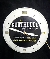 VINTAGE LIGHTED ADVERTISING CLOCK NORTHCOOL BY SAGNER TAILORED NEON PRODUCTS INC