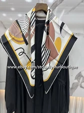 Sallys 16 Momme Twill Silk Wrap Scarf Geometric Double Face Print Shawl 35"