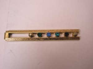Authentic 2-1/4" Multi Color BIRTH Rhinestones Gold Plated Vintage ANSON Tie Bar Clip
