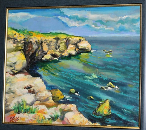 Vintage impressionist oil painting seascape signed - Picture 2 of 12