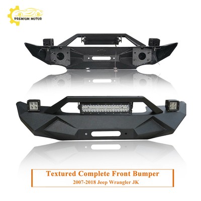For Jeep Wrangler JK 2007-2018 Steel+LED lights+Winch Plate Black Front Bumper