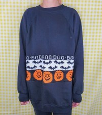 VTG Halloween Black Custom Pumpkins Sweater / Sweatshirt Hanes Crewneck Large