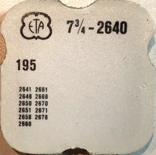 Pièce De Mouvement ETA Calibre 2640 Réf. 705 C - Compatible 2641, 2648, 2650, 2651, 2658 - NEUVE Sans étiquette