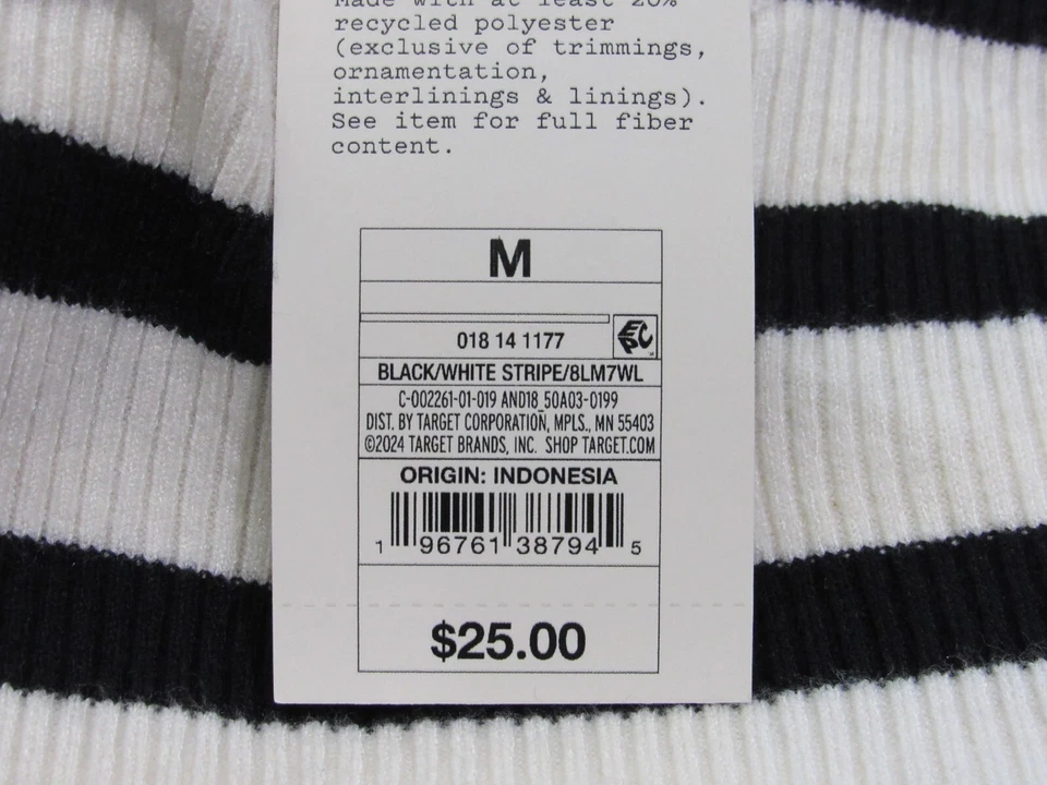 Suéter Pullover A New Day Para Mujer Cuello Cuadrado Negro/Crema Rayas Talla Mediana Foto 4 de 4