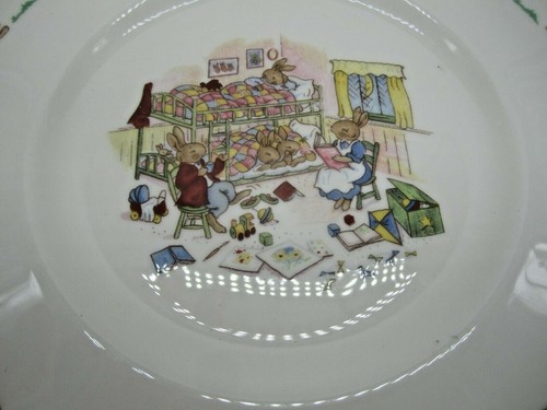 BUNNYKINS Royal Doulton 1936 Plate Bed Time Story Bunk Beds Rabbits - Picture 2 of 4