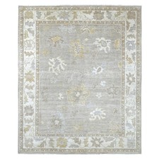 8'1"x9'5" Brown Afghan Angora Oushak Leaf Design Hand Knotted Wool Rug 22622