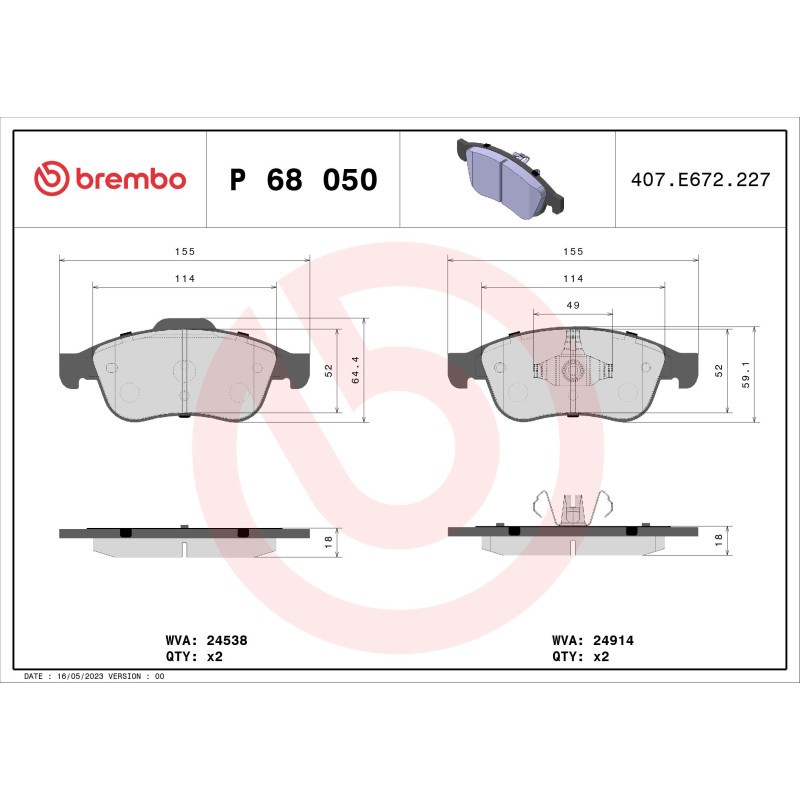 Brembo P68050 Front Disc Brake Pad - Set of 4 - Image 20