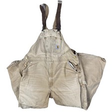 CARHARTT R01 BRN Distressed Duck Bib Overalls 48x30 Double Knee Canvas Coveralls