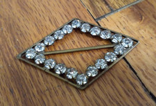 Vintage Slovakia Belt Buckle Marked Clear Rhinestone Diamond