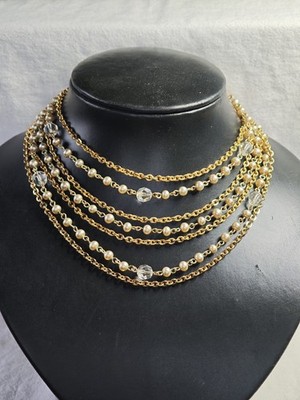 Vintage LISNER  goldfarbene Halskette mehrreihiges Collier alter Modeschmuck 