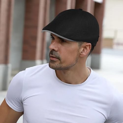 Xinveen British Retro Newsboy Hat Breathable Painter Hat Adjustment Beret Black - Picture 3 of 8