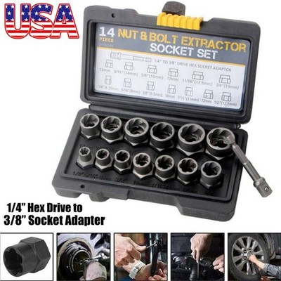 14 Pcs Nut & Bolt Extractor Kit, of Bolt Removal Tool Set, Extractor Socket Tool