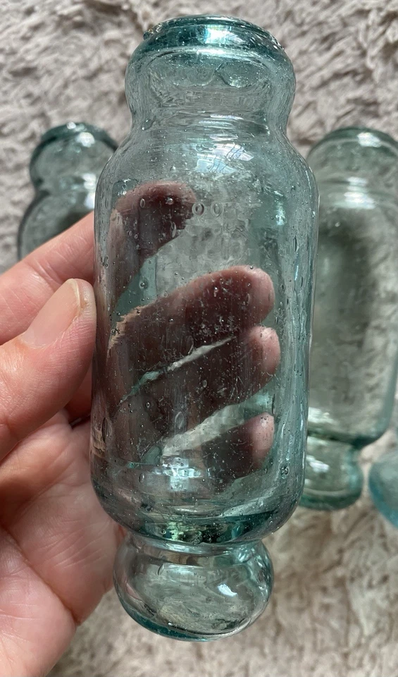 Raro Juego de 5 flotadores de vidrio japonés cilíndricos cortos 4,9 pulgadas azul aguamarina-verde Foto 4 de 4