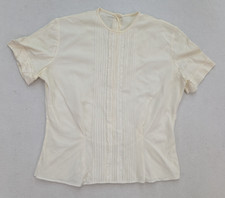 Vintage Women's Blouse Size S Ivory Short Sleeve Pleated Front Short Sleeve