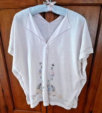 Vintage pale lilac bed jacket with colorful needlework, handmade, one size