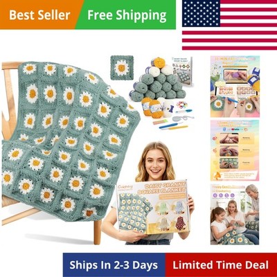 Crochet Kit for Beginners, Crochet Starter Kit for Blanket, Granny Squares Vi...