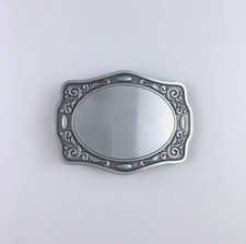 NEW  Antique Brushed Silver Western Flowers Trims Blank Belt Buckle