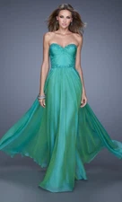 La Femme Long Formal Dress Maxi 8 Green Chiffon Sequin Wedding Party Cruise Prom