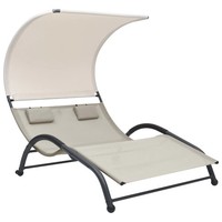 Vidaxl Doppel-Sonnenliege Mit Sonnendach Textilene Creme Neu