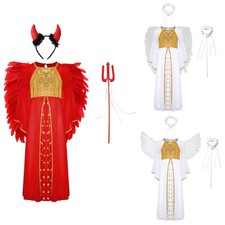Kids Girls Angel Cosplay Performance Costume Dress and feathered wings 4-piece