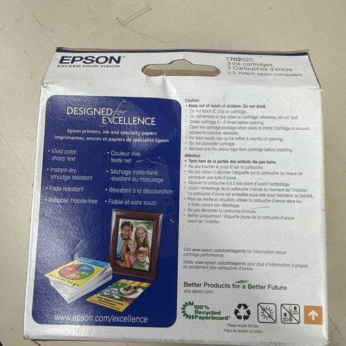 Epson 702 (T702520) Tri Color Cyan/magenta/yellow- Sealed- Choose Expiration - Picture 3 of 6