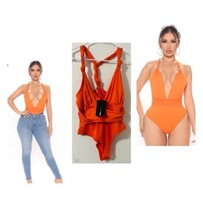 Fashion Nova Women s NWT Knot Your Only One Bodysuit - Orange Casual Vacation
