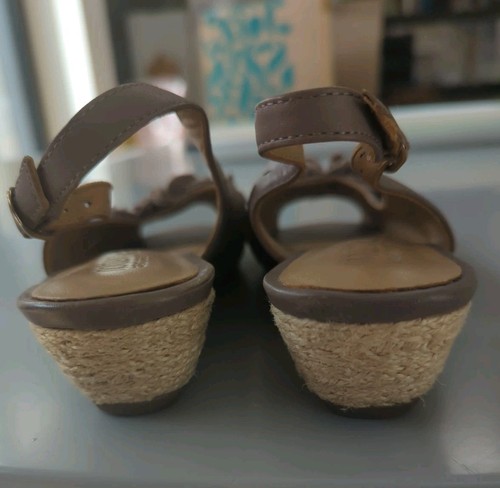 HOTTER BETSY EXTRA WIDE FIT TAUPE LEATHER WEDGE SANDALS SIZE UK 5.5 EXF EEE - Picture 4 of 8