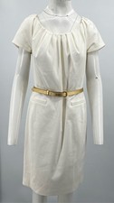 Christian Dior STAINED Off-White Gathered Belted A-Line Dress sz 12