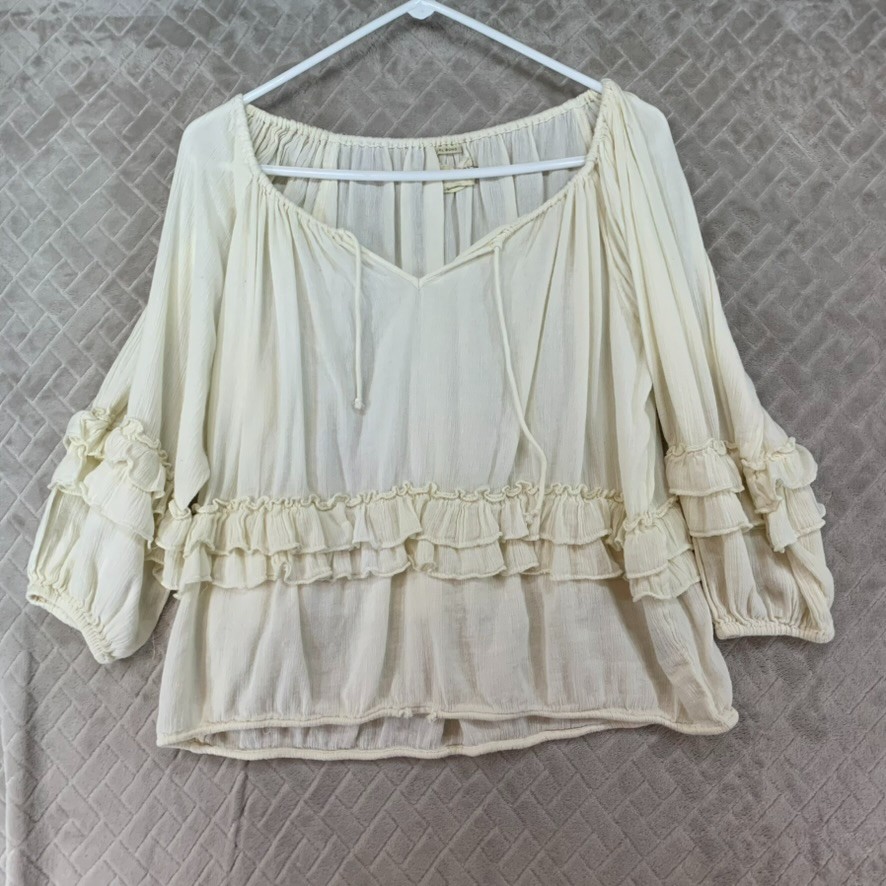 Denim & Supply Ralph Lauren Blouse Womens XS Cream White Ruffle Peasant Cottage