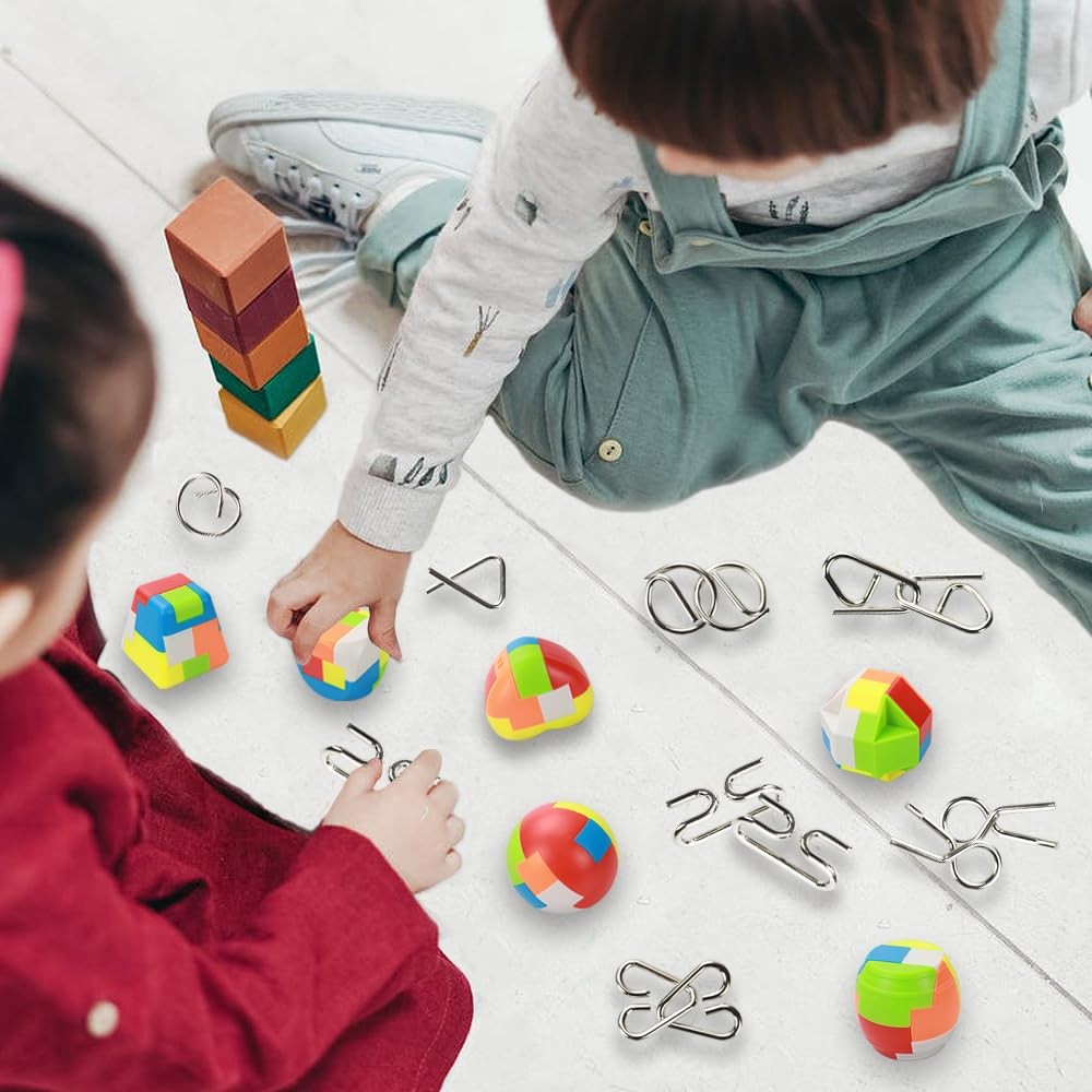 16 Pack Brain Teaser Puzzles for Kids and Adults, 3D Metal IQ Toys, Mind Games