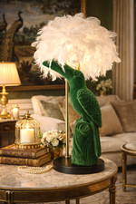 Table Lamp Flocked Bird Green Tucan Velvet Shade Not Included