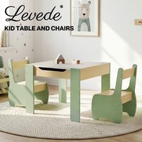 Levede Kids Table and Chair Sets 3-in-1 Study Toy Storage MDF Safe Design Green