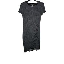 London Times Womens Grey Dress Size 8 Stretchy Ruched Flattering Short Sleeve