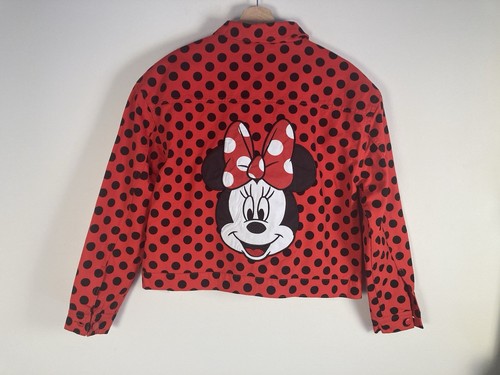 Disney Jacket Small Red Black Minnie Mouse Polka Dot Jean Denim Embroidered - Picture 13 of 13