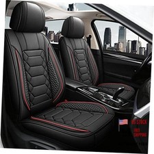 Leather Car Seat Covers Front Pair, Waterproof Faux FRONT SET Black/Red