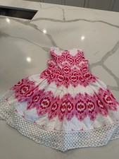 Oscar de la Renta Girls Dress 2T Pink Ikat Print Eyelet Trim Made Portugal