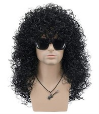 VGbeaty Mens Slash Long Curly Black Hard 70s 80s Rocker Wig Halloween