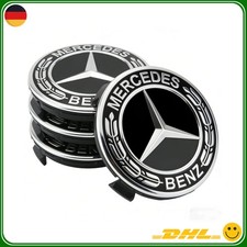 4x Nabendeckel für Mercedes Benz Felgendeckel 75mm Schwarz Radnabenkappen DE++