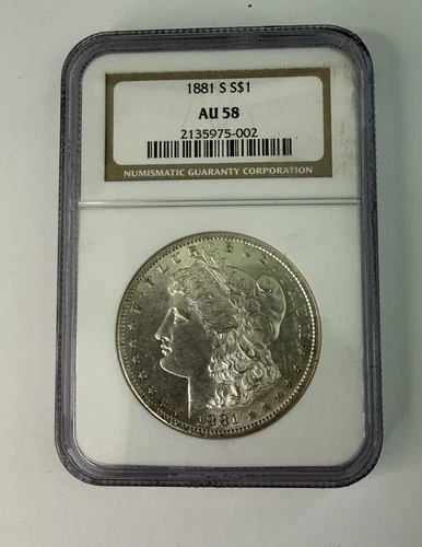1881-S Morgan Silver Dollar,  NGC AU-58, *Old brown holder*