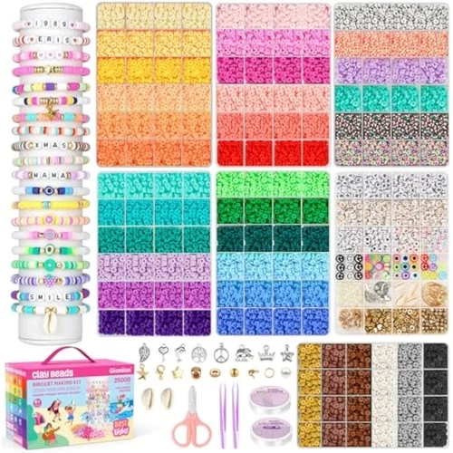 25000 pcs clay beads bracelet making kit abundant single color beads, 