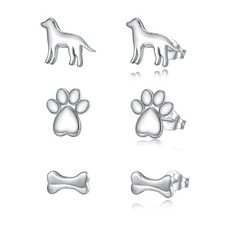 3 Pairs 925 Sterling Silver Stud Earrings Set Earrings for Women 03-Dog Paw
