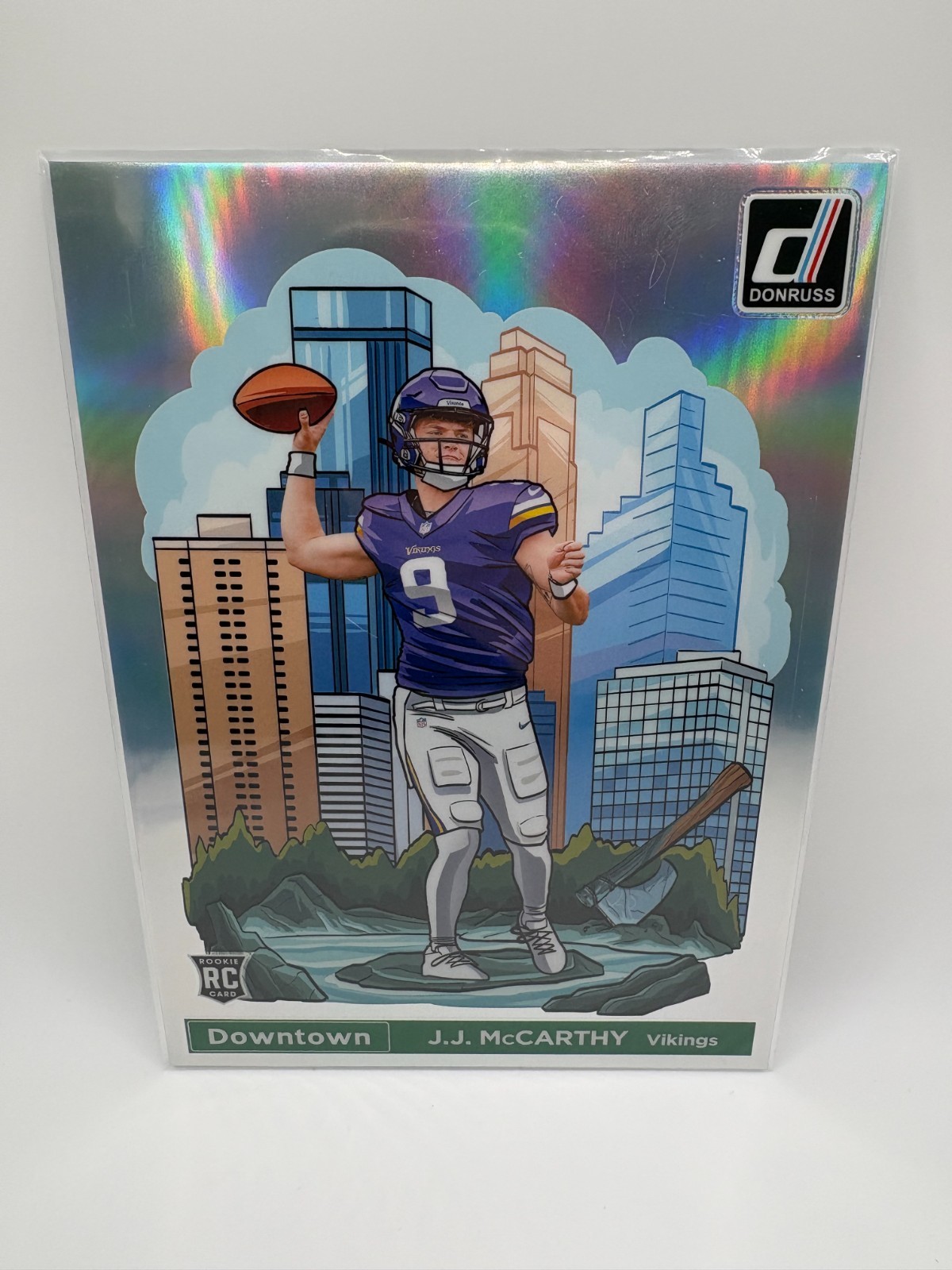 J.J. MCCARTHY 2024 DONRUSS ROOKIE OVERSIZED JUMBO DOWNTOWN RC VIKINGS
