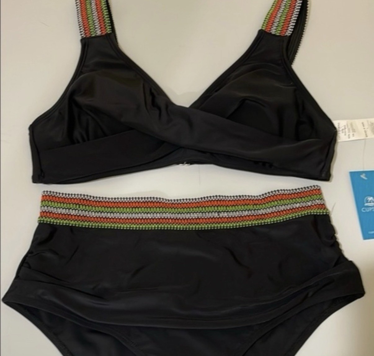 Cupshe Women's Wide Strap High-Waisted 2-Piece Bikini Set Black M