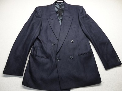 Vintage Yves Saint Laurent Blazer Mens Large Blue Herringbone Jacket France 80s