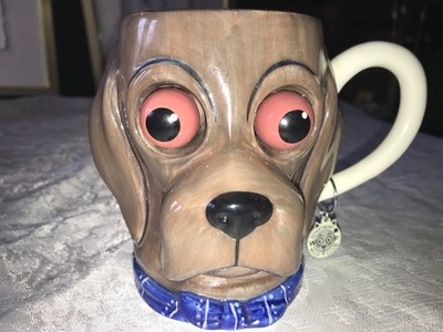RARE Dept 56 WOOF CLUB Tag BOBBLE Googly RED EYE Hound DOG Face 18oz MUG Cup 4¾''