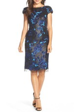 VERA WANG FLORAL SEQUIN SHEATH BLACK/BLUE DRESS sz 4