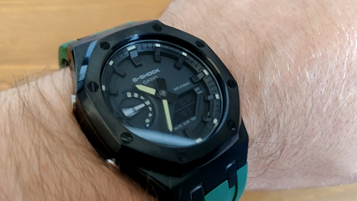 Casio G-Shock GA2100 watch in Steel Case Casioak BLACK GREEN